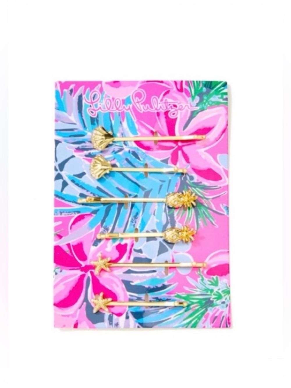 New Lilly Pulitzer Gold Hair Pins Set of 6 – Shell, Pineapple & Starfish